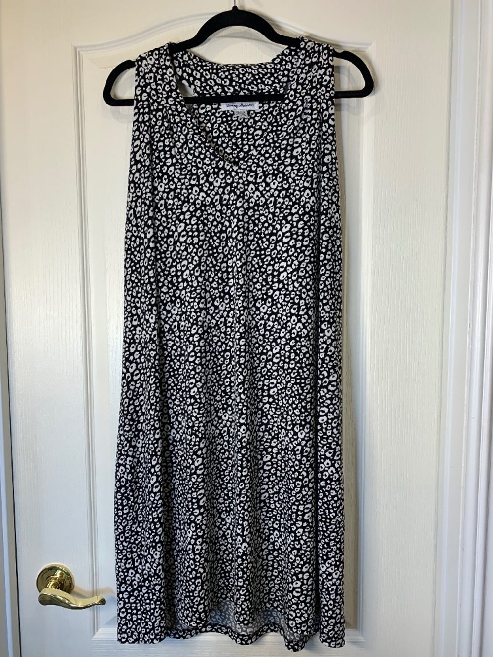 Tommy Bahama Animal Print Swing Dress XL Black White Stretch Resort Travel